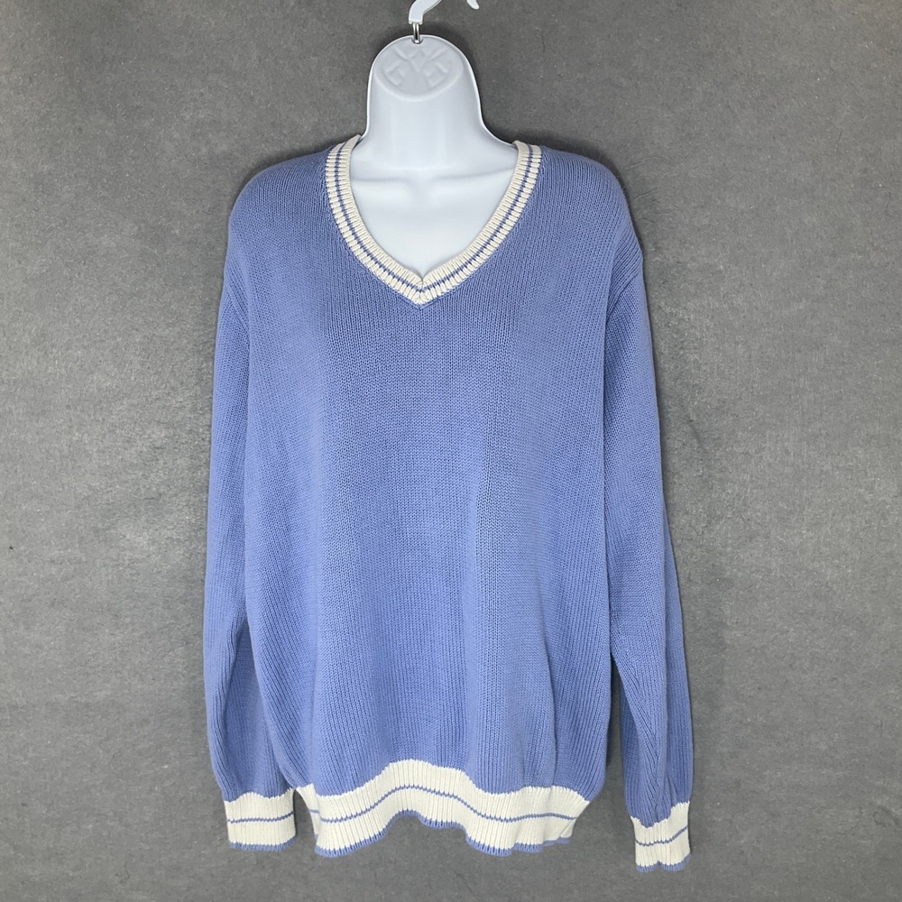 Brandy Melville V-Neck Tennis Prep Knit Periwinkle White Trim Cotton Oversized